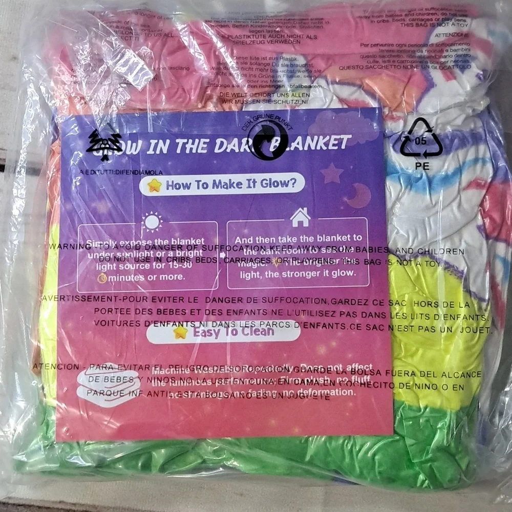Glow In The Dark Throw Blanket Unicorn Design